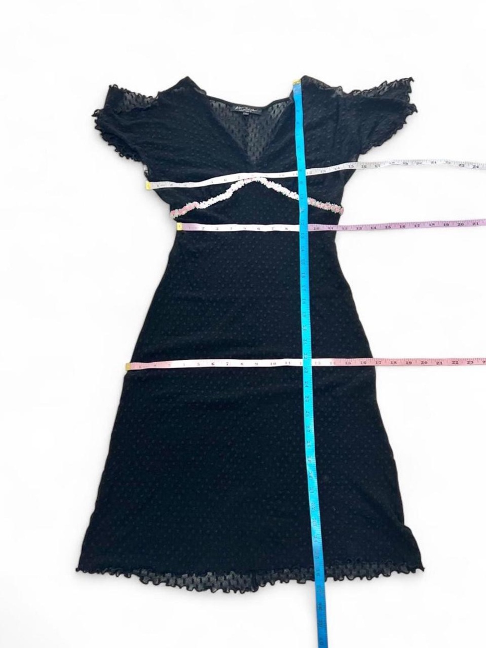 Betsey Johnson Black Mesh Chemise with Pink Trim Underbust - Picture 5 of 5